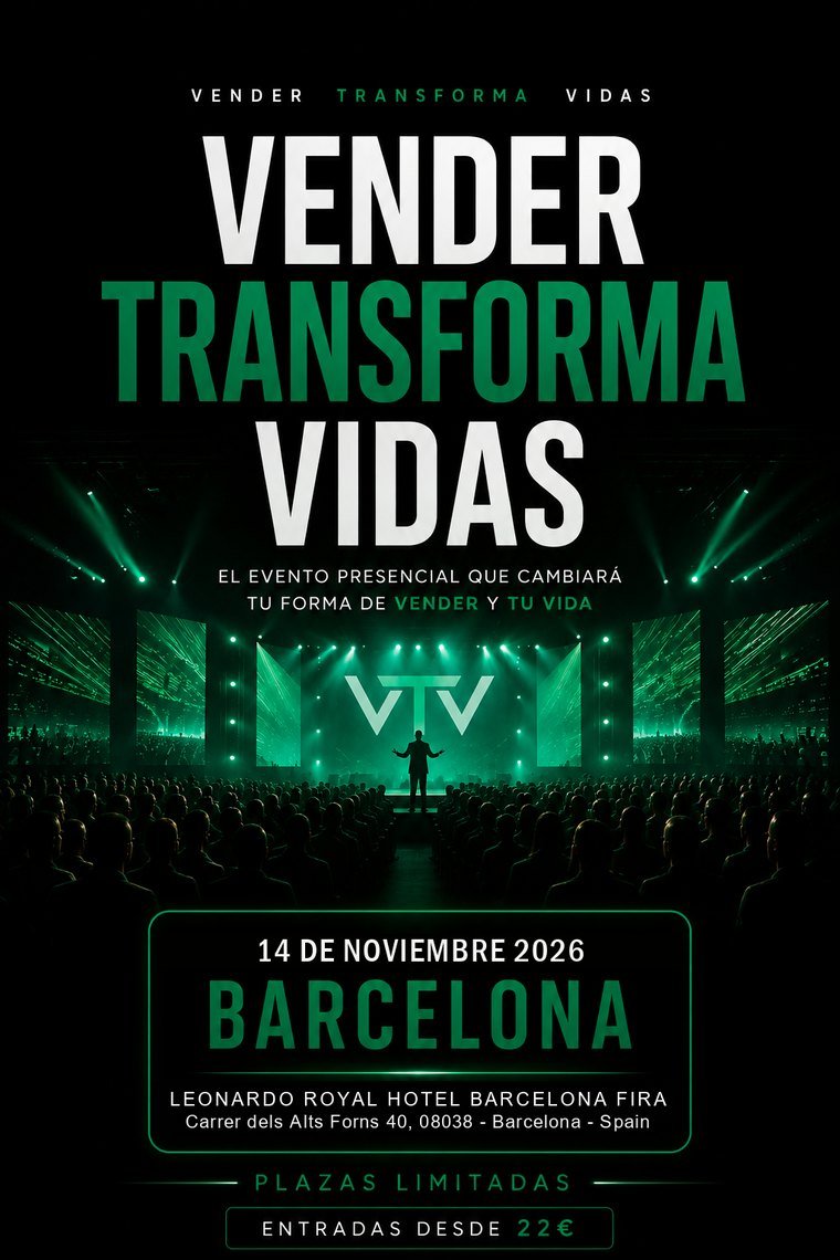 Cartel de VTV — Vender Transforma Vidas, Barcelona, 14 de noviembre de 2026
